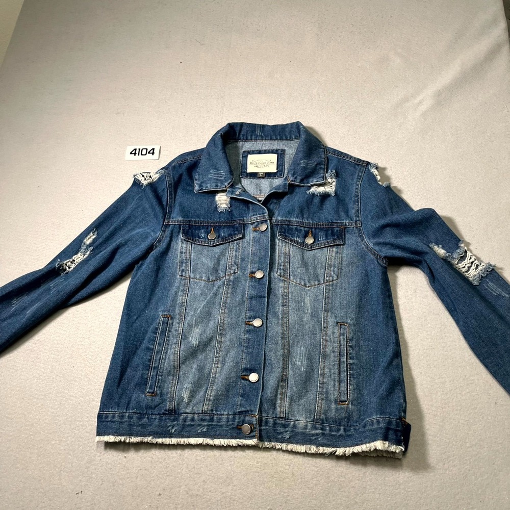 Ashley Vintage‎ Charm Trucker Jacket Womens Large Blue Denim Cotton Distressed